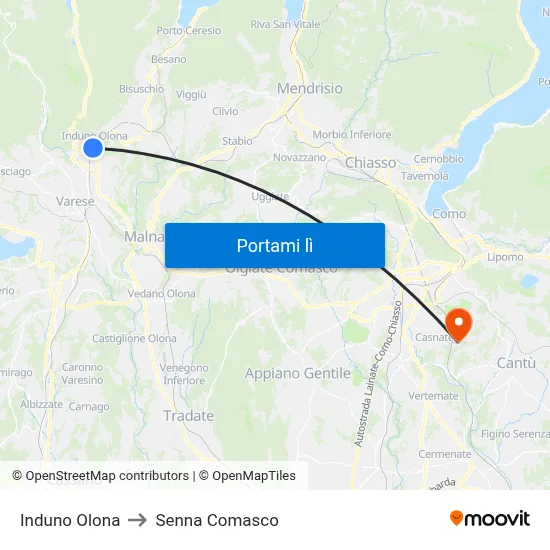 Induno Olona to Senna Comasco map