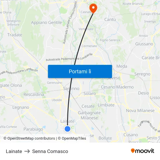 Lainate to Senna Comasco map