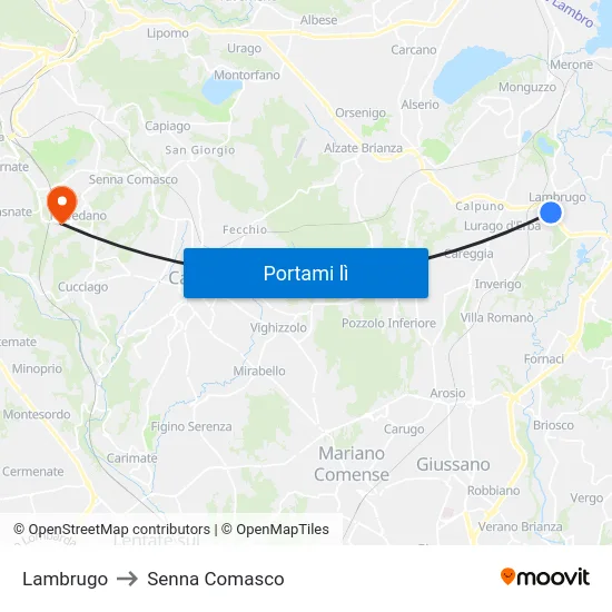 Lambrugo to Senna Comasco map