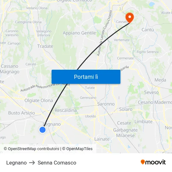 Legnano to Senna Comasco map