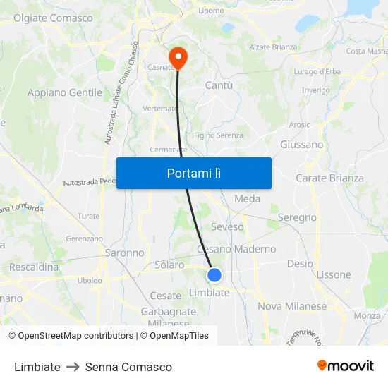 Limbiate to Senna Comasco map