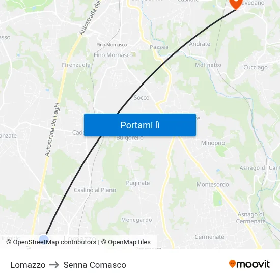 Lomazzo to Senna Comasco map