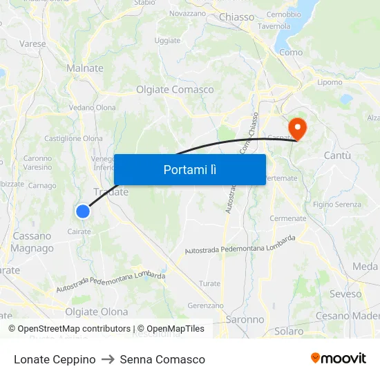 Lonate Ceppino to Senna Comasco map
