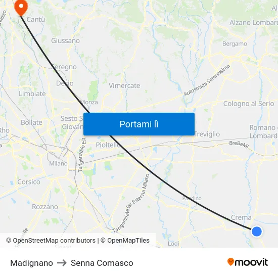 Madignano to Senna Comasco map