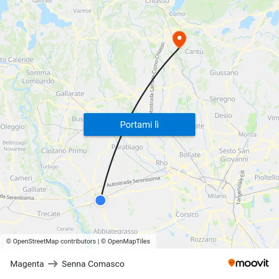 Magenta to Senna Comasco map