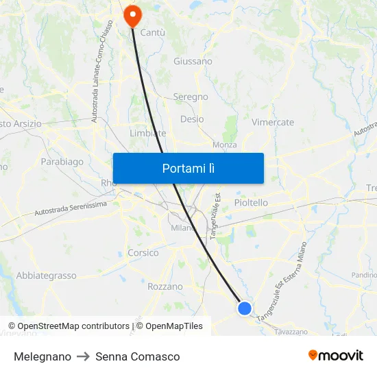 Melegnano to Senna Comasco map