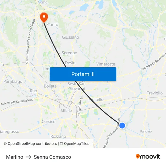 Merlino to Senna Comasco map
