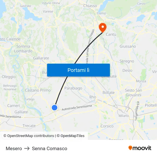 Mesero to Senna Comasco map
