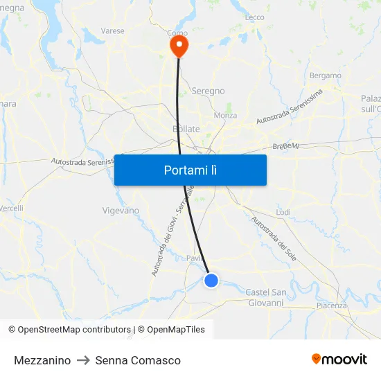 Mezzanino to Senna Comasco map
