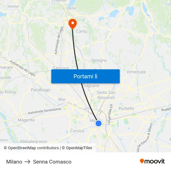 Milano to Senna Comasco map