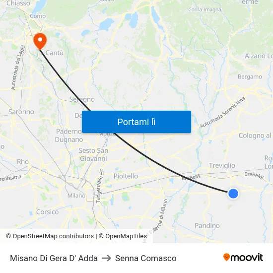 Misano Di Gera D' Adda to Senna Comasco map