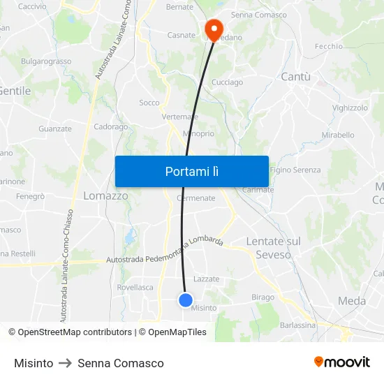 Misinto to Senna Comasco map