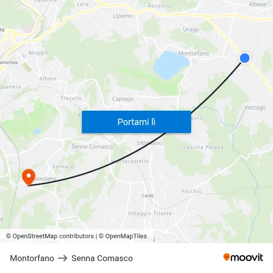 Montorfano to Senna Comasco map