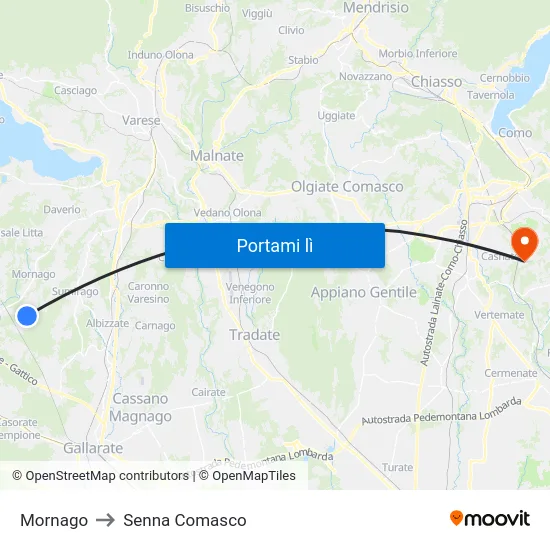 Mornago to Senna Comasco map