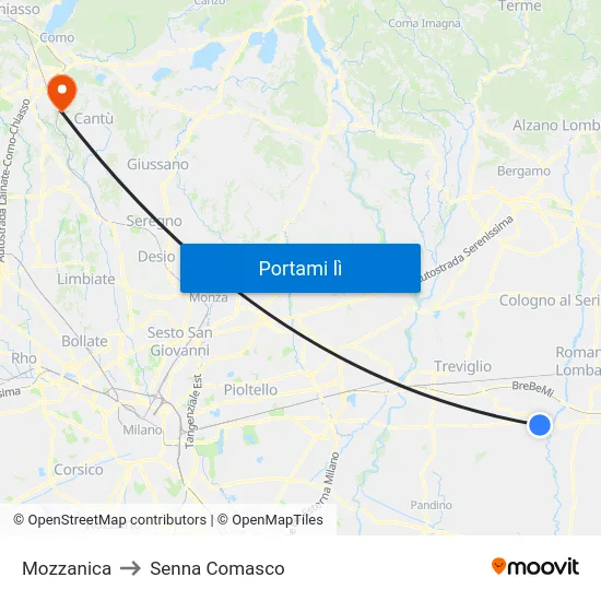 Mozzanica to Senna Comasco map