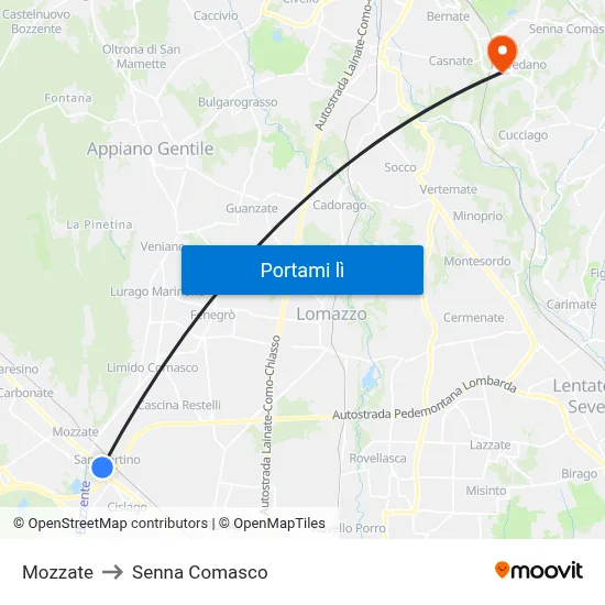 Mozzate to Senna Comasco map