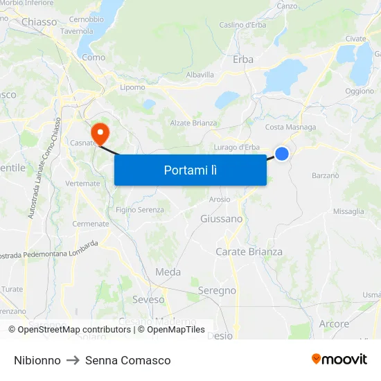 Nibionno to Senna Comasco map