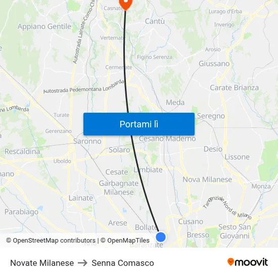 Novate Milanese to Senna Comasco map