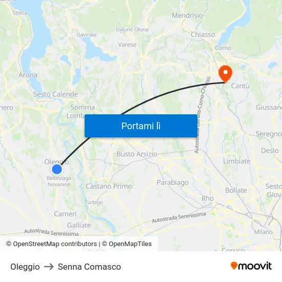Oleggio to Senna Comasco map