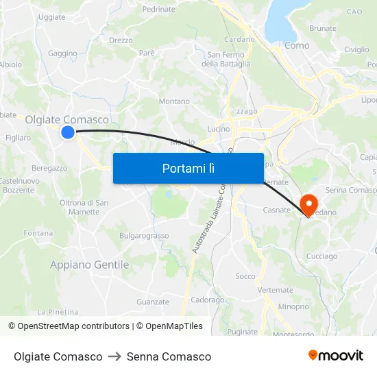 Olgiate Comasco to Senna Comasco map