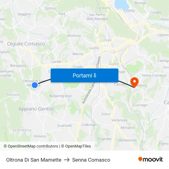 Oltrona Di San Mamette to Senna Comasco map