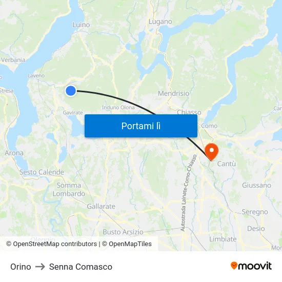 Orino to Senna Comasco map