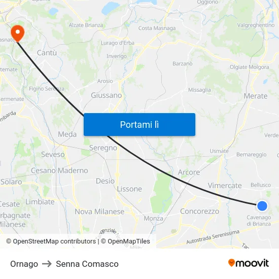 Ornago to Senna Comasco map