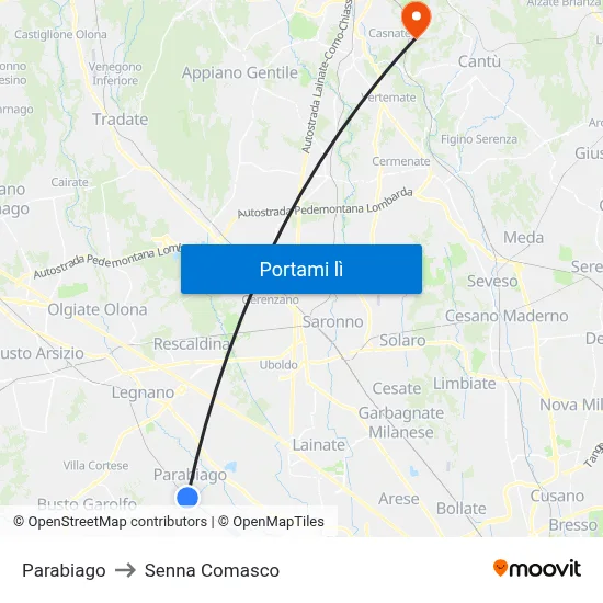 Parabiago to Senna Comasco map