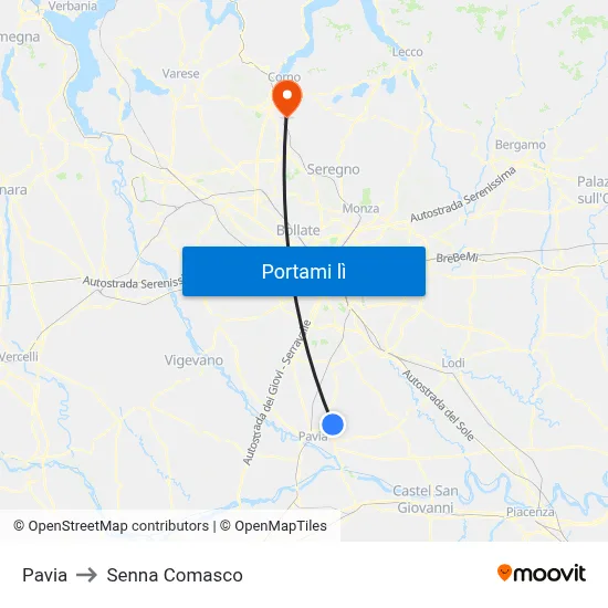Pavia to Senna Comasco map