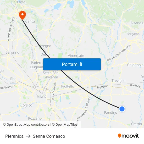 Pieranica to Senna Comasco map
