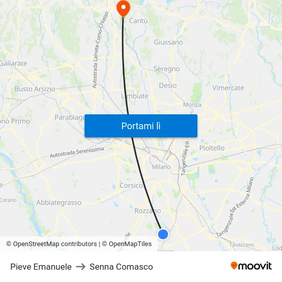 Pieve Emanuele to Senna Comasco map