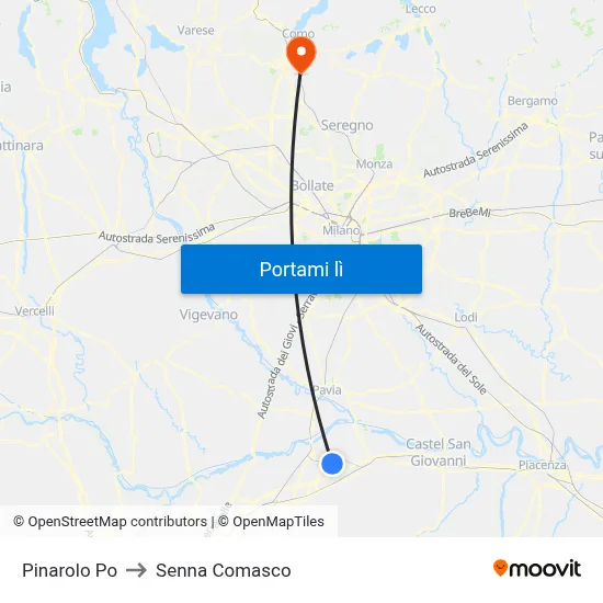 Pinarolo Po to Senna Comasco map