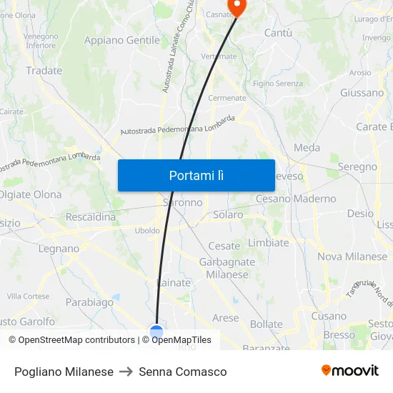Pogliano Milanese to Senna Comasco map