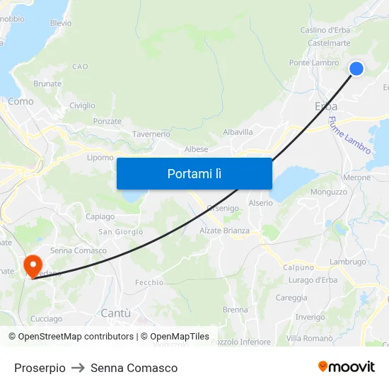 Proserpio to Senna Comasco map