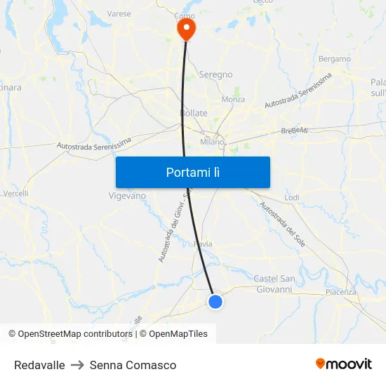 Redavalle to Senna Comasco map