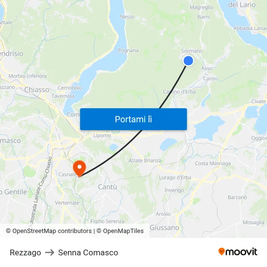 Rezzago to Senna Comasco map