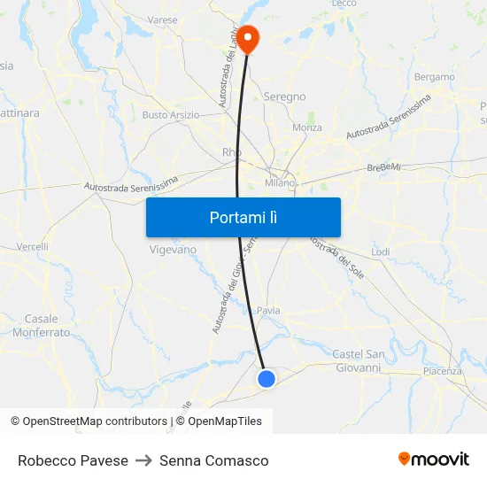 Robecco Pavese to Senna Comasco map