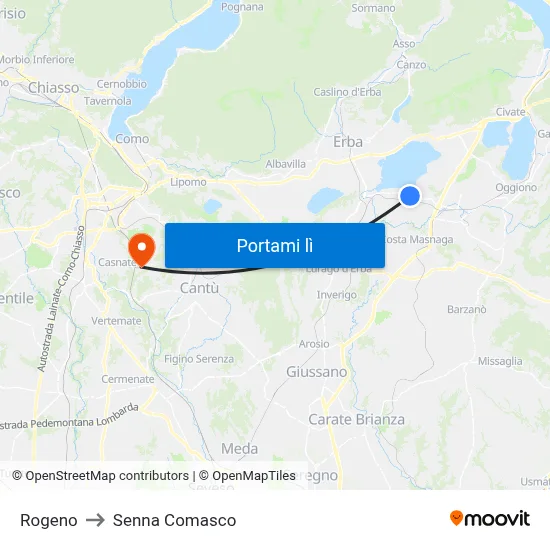 Rogeno to Senna Comasco map