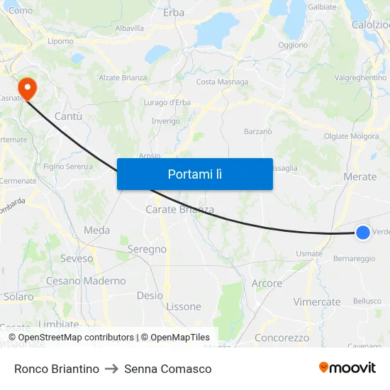 Ronco Briantino to Senna Comasco map