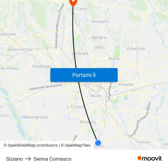 Siziano to Senna Comasco map