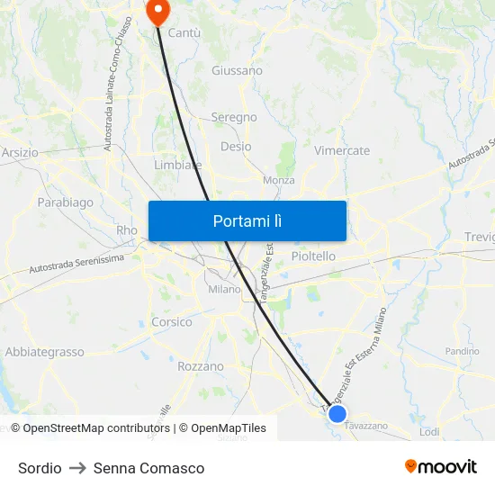 Sordio to Senna Comasco map