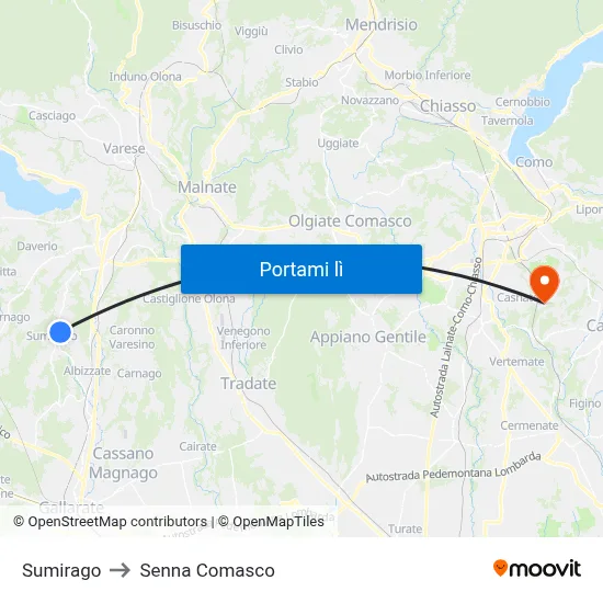 Sumirago to Senna Comasco map