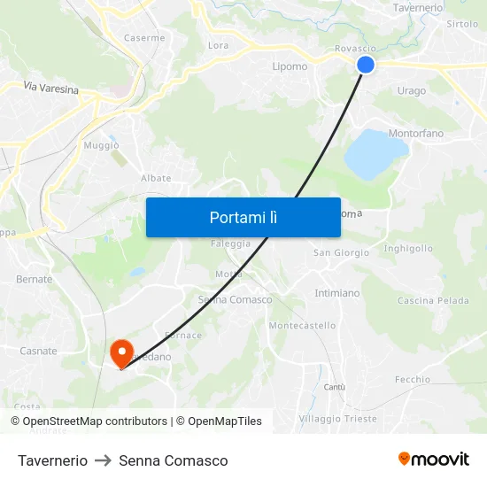 Tavernerio to Senna Comasco map