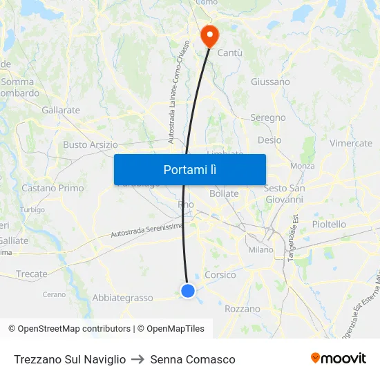 Trezzano Sul Naviglio to Senna Comasco map