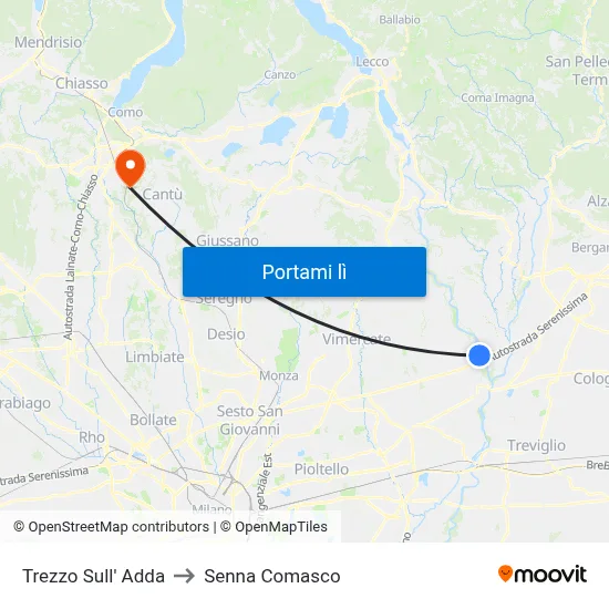 Trezzo Sull' Adda to Senna Comasco map