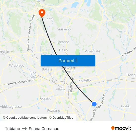 Tribiano to Senna Comasco map