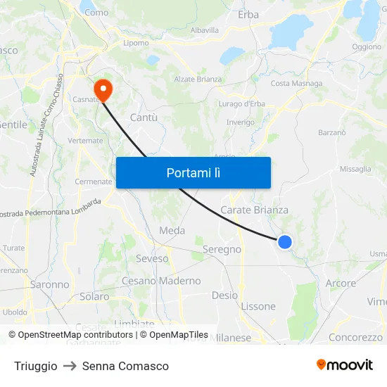 Triuggio to Senna Comasco map