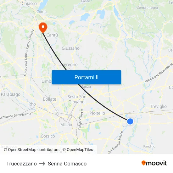 Truccazzano to Senna Comasco map