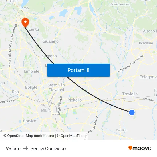 Vailate to Senna Comasco map