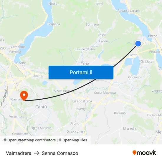 Valmadrera to Senna Comasco map